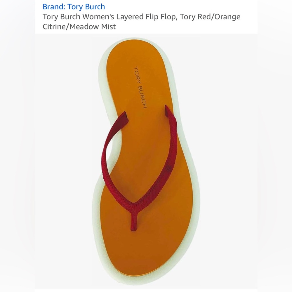 Tory Burch Layered Flip Flop, Tory red, orange citrine,meadow mist, size 9